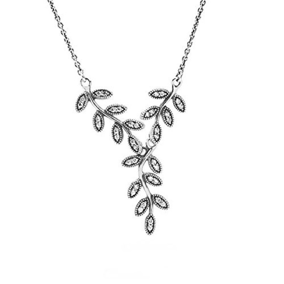 Pandora sparkling leaves necklace and hanging stud earrings set - Picture 3 of 4